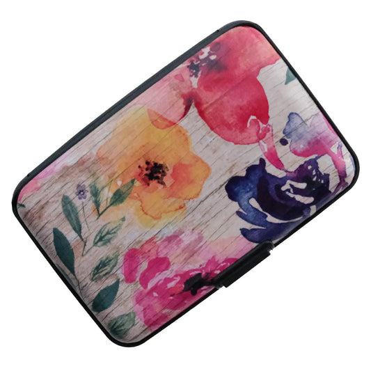 BOHONG RFID Credit Card Holder Mini Aluminum Card Wallet RFID Blocking Slim Metal Hard Card Case Business Cards Holder ID Case for Women Men-Flower