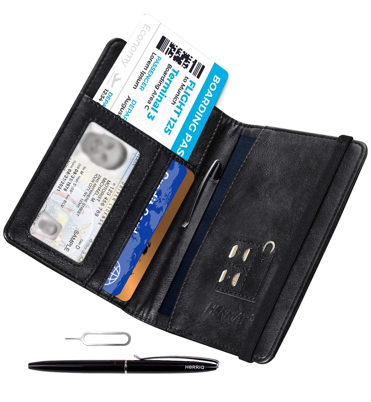 HerriaT Leather Passport Holder Cover Case RFID Blocking Travel Wallets Card Case for Women Men(Black)