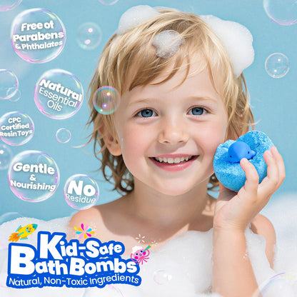 Bath Bombs for Kids with Surprise Inside, 28 Fun Fizzy Shower Bombs with Land & Sea Animal Toys, Kid-Friendly & Non-Toxic, Birthday Party Favors, Holiday Stocking Stuffers for Girls and Boys