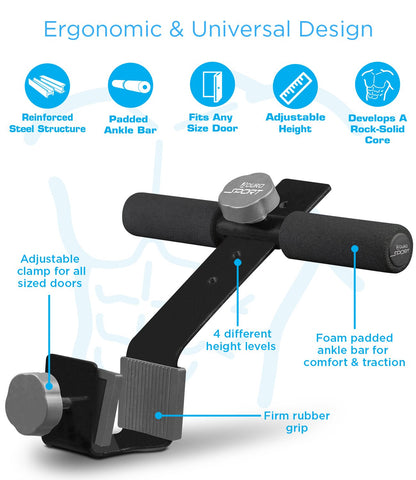 Aduro Sport Doorway Sit-Up Exercise Bar, Adjustable Reinforced Steel with Padded Ankle Bar, Perfect for Home Work or Travel - Fits Any Door