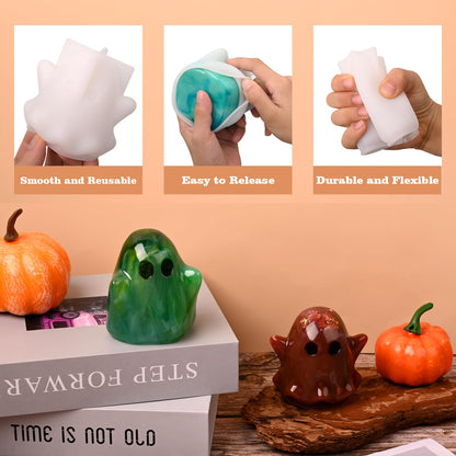 Actvty Ghost Resin Molds, 2Pcs Halloween Ghost Silicone Molds for Epoxy Casting, 3D Ghost Shape Epoxy Molds DIY Resin Art Gift Halloween Ornaments Home Decor