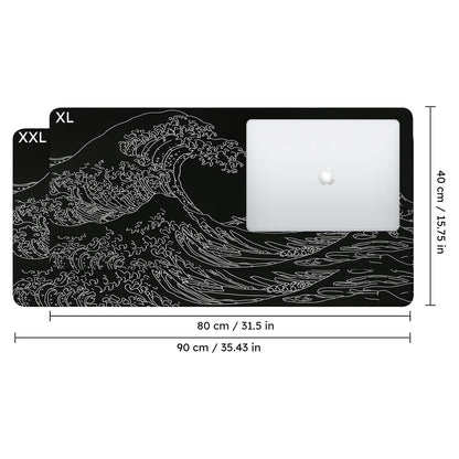 iCasso Mousepad, Gaming Mouse Pad, XXL Large Desk Mat, Big Rubber Base Mouse Mat with Stitched Edges, Computer Keyboard Desk Pad for Work, Game, Office, Home - Black Wave of Kanagawa