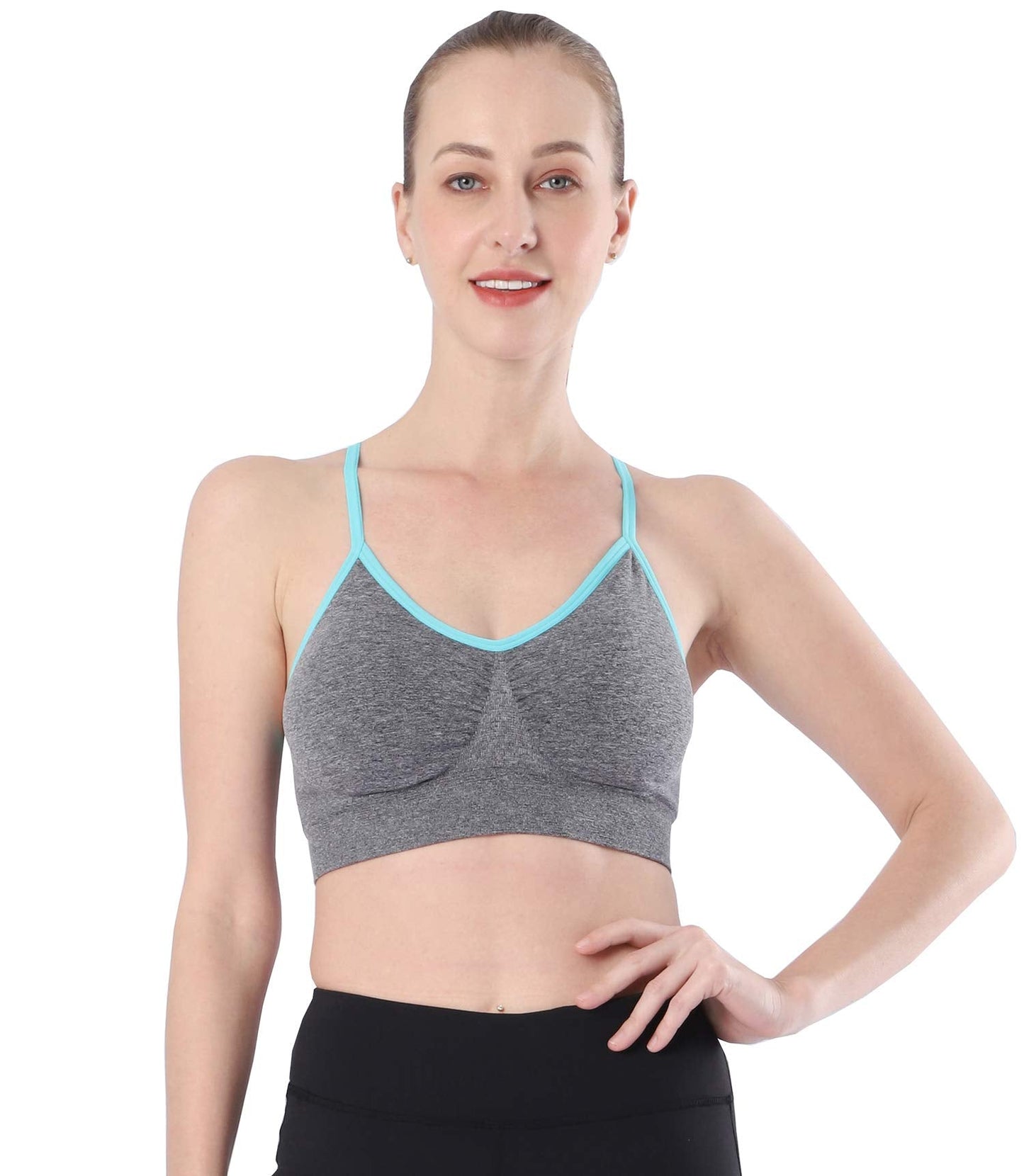 AKAMC Women's Removable Padded Sports Bras Medium Support Workout Yoga Bra 3 Pack,Red/Blue/Black,Large