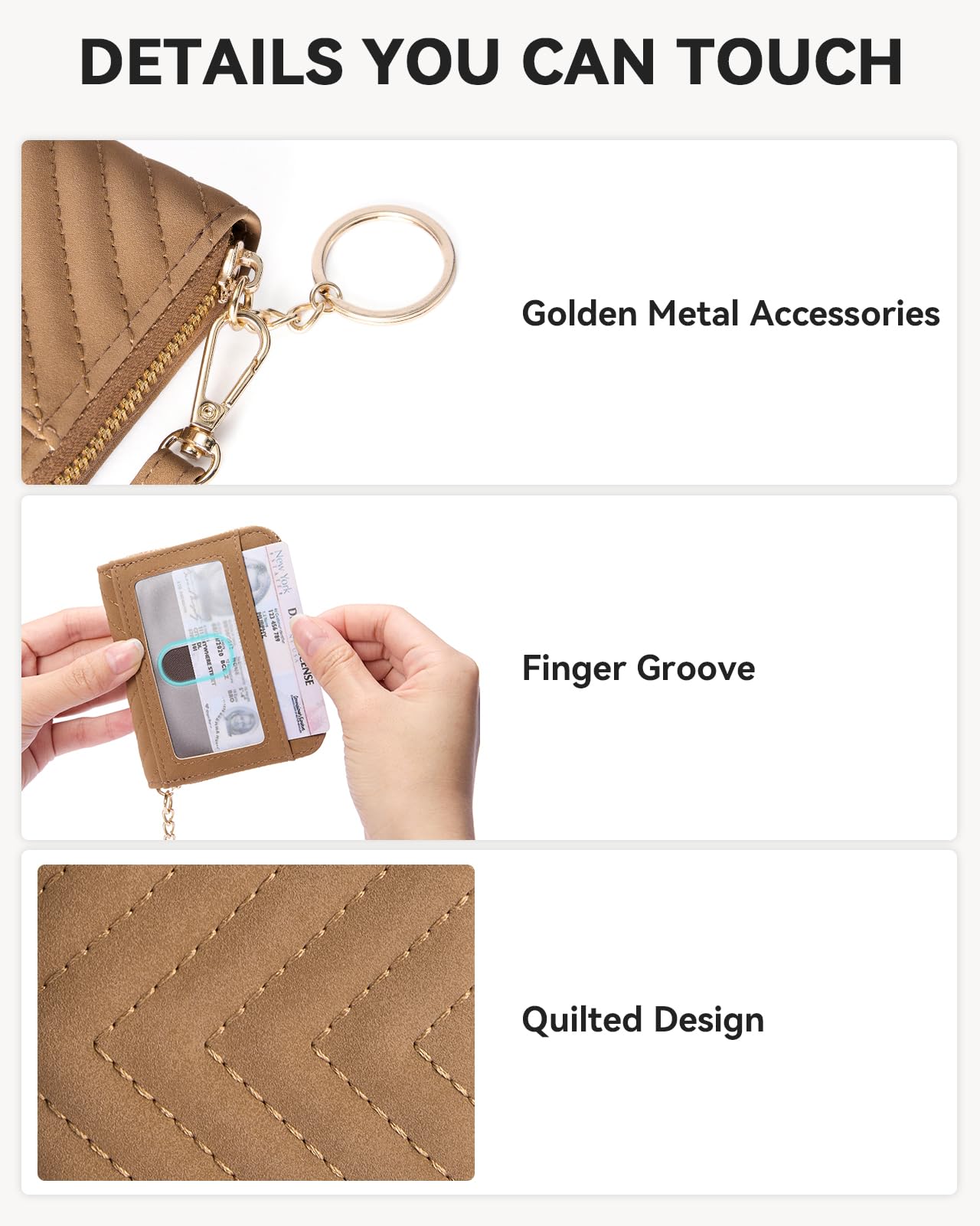 BOSTANTEN Credit Card Holder Wallet RFID Blocking Leather Small Wallet for Women Zipper Keychain Wallet with Wristlet Suede Brown