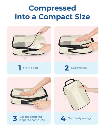 BAGSMART Compression Packing Cubes, 6 PCS Packing Cubes for Suitcases, Travel Bags Organizer for Luggage, Lightweight Packing Cube for Travel Essentials, Beige