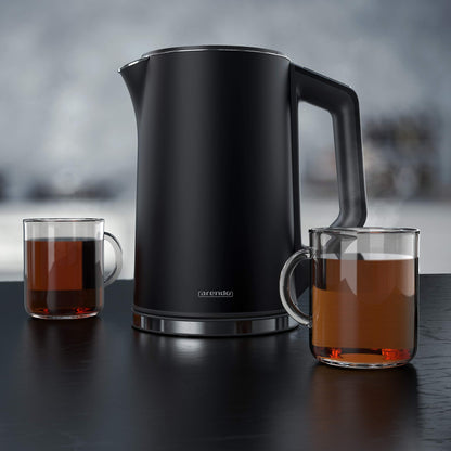 Arendo - Stainless Steel Kettle with Temperature Setting 40-100 Degrees in 5 Steps - Double Wall Design - Elegant Model - 1.5 Litre - 2200 W - Tea Maker with Temperature Display - GS - Black