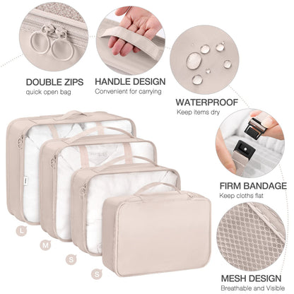 8 Set Packing Cubes for Suitcases, Packing Cube for Shoes, Cosmetics, Clothing and Accessories, Packing Cubes for Travel Luggage Organizer Women Men(Beige)