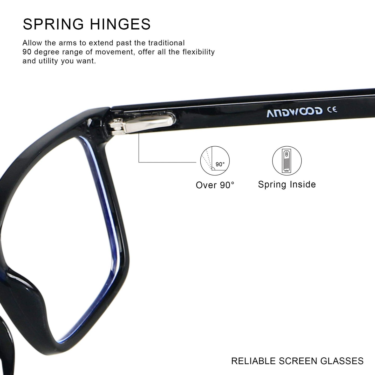 ANDWOOD Blue Light Blocking Glasses Men Women Computer Filter Large Frame Bluelight Blocker Anti Blue Ray Square Black