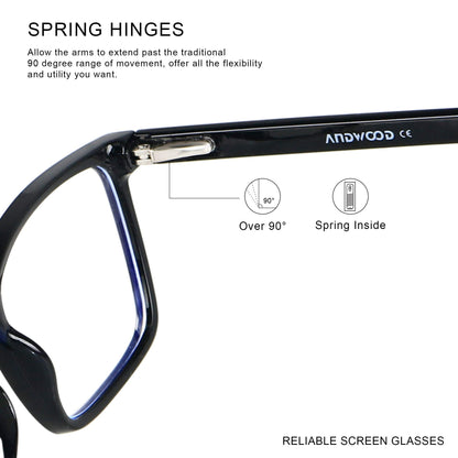 ANDWOOD Blue Light Blocking Glasses Men Women Computer Filter Large Frame Bluelight Blocker Anti Blue Ray Square Black