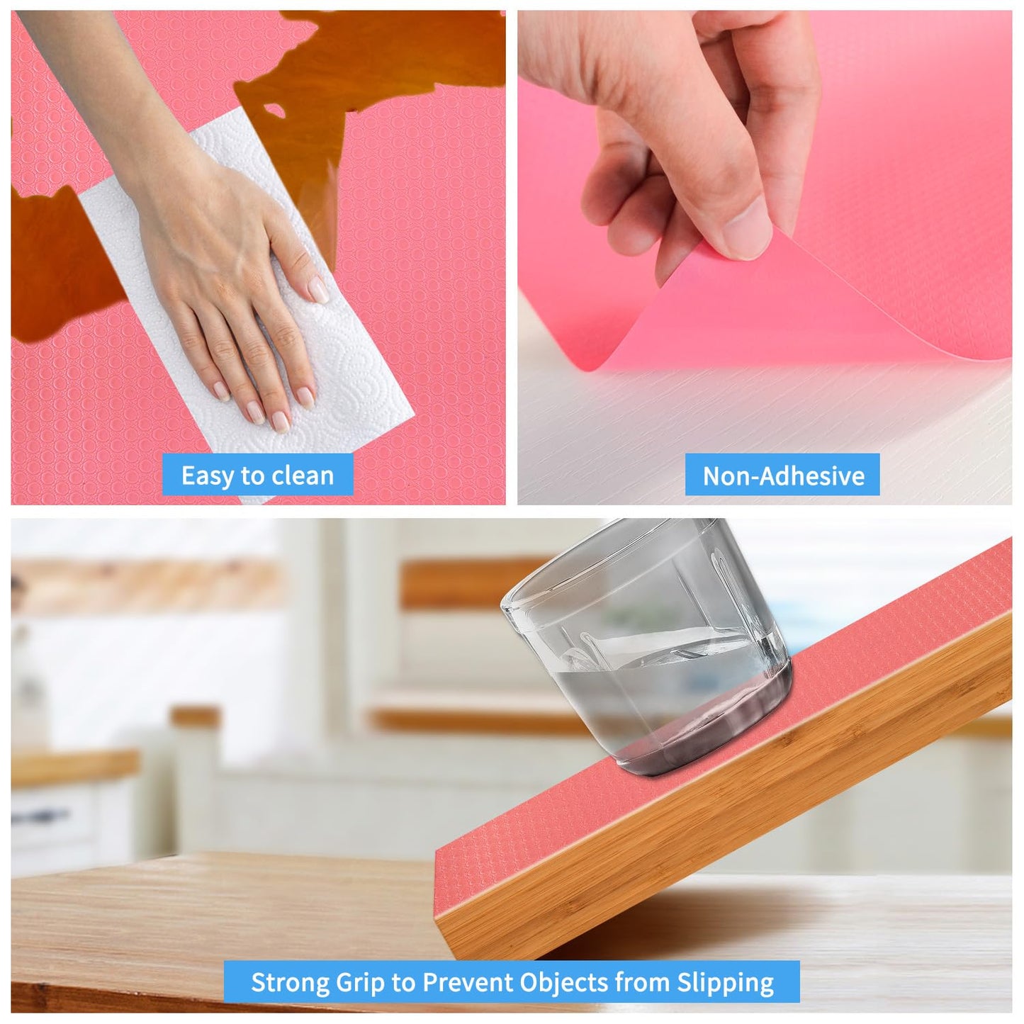 Bloss Shelf Liners, Non Adhesive EVA Drawer Mat Liners Roll for Bathroom, Kitchen, Desks, Deco Shelves 17.7×59 inch-Pink