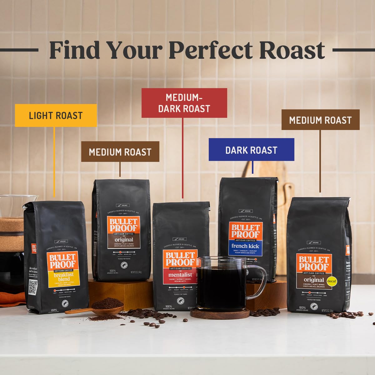 Bulletproof The Mentalist Medium-Dark Roast Ground Coffee, 12 Ounces, Clean Coffee Tested for Toxins, Packaging May Vary