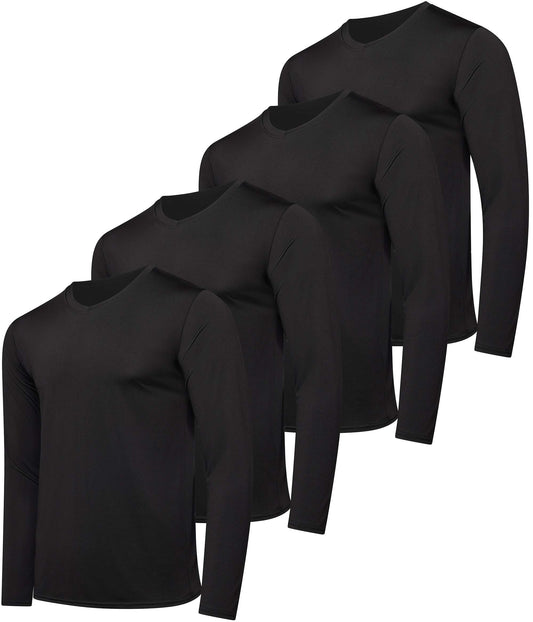 4 Pack: Mens Long Sleeve V Neck Shirt Top Shirts for Men T Shirt Tee Workout Rash Guard Quick Dry Fit Gym Tees Athletic Active Compression Work Casual Exercise Running Sports - Set 6,L
