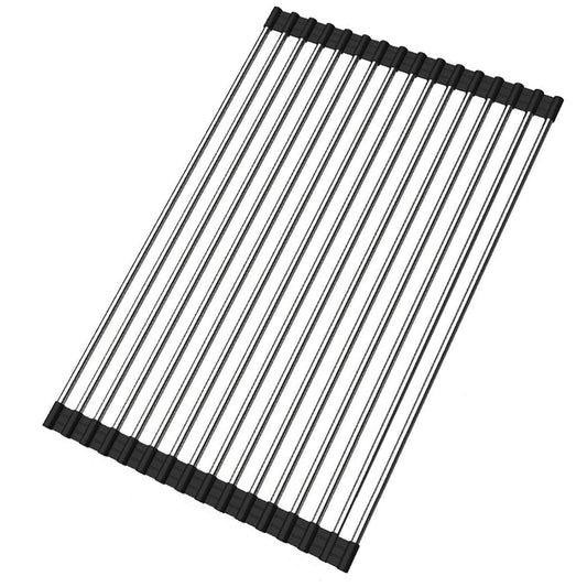 Ahyuan Roll up Dish Drying Rack Over The Sink Kitchen Roll up Sink Drying Rack Stainless Still Portable Drainer Foldable Dish Rack (Black, 17.8''X11.8'')