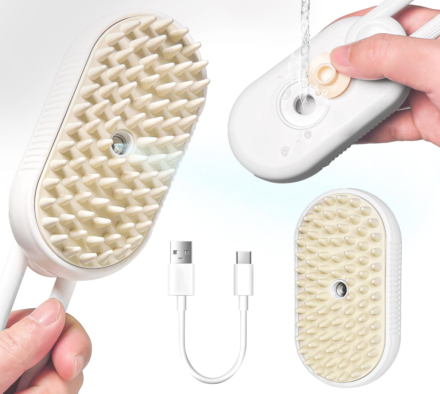 3-in-1 Rechargeable Steam Brush for Cats & Dogs - Anti-Static Spray Pet Grooming Brush with Warm Mist Massage, Hair Shedding Control, Detangling Comb & Cleaning Tool for Effective Deshedding