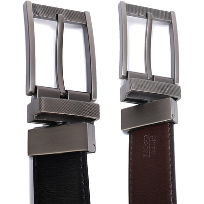 Belts for Men Reversible Leather 1.25" Waist Strap Fashion Dress Buckle Beltox(34-36,Sub-brushed Buckle Black/Brown)