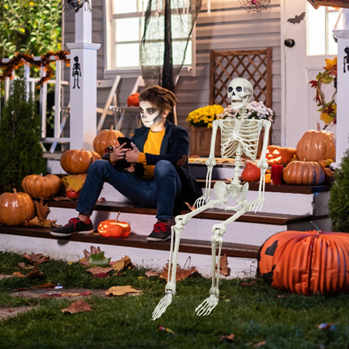 breesky 5.4 ft Halloween Life Size Skeleton, Full Body Realistic Human Bones with Flexible Joints, Skeleton for Halloween Full Size