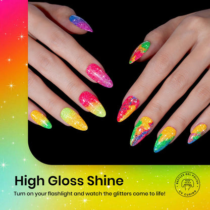 Beetles Glitter Gel Polish Set, 6 Colors Reflective Glitter Nail Polish Set Nails Gel Blue Hot Pink Purple Soak Off Uv Led Sparkly bright Colors Halloween Nail Polish Kit Gift for Women