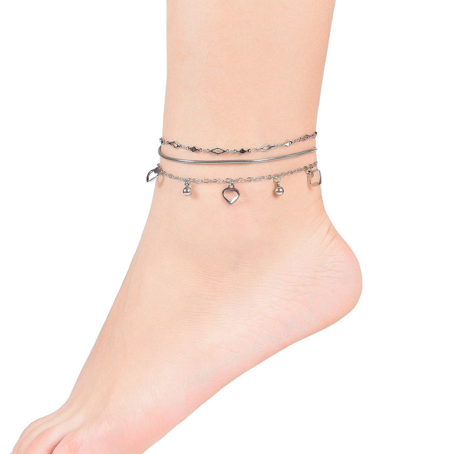 hoduar Stainless Steel Ankle Bracelet for Women, 14K Gold Plated Anklets Set 8.2"+2" Adjustable Waterproof Jewelry Gift
