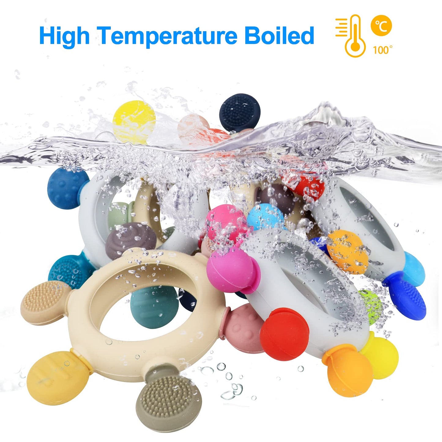 Arudyo Baby Teething Toys Silicone Teethers BPA Free Silicone Rudder with Wooden Ring Soothe Babies Gums (Khaki)