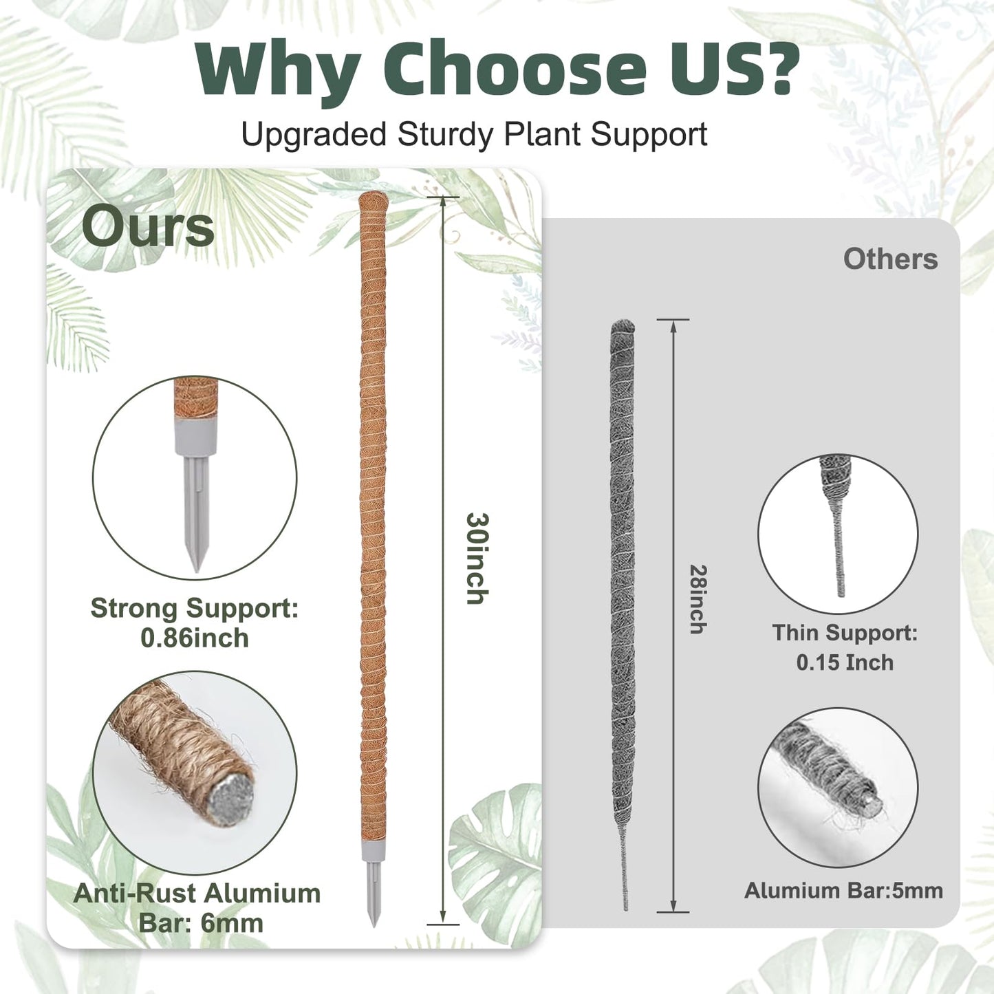 3 Pack Moss Pole, 30 Inch Monstera Plant Support， Moss Poles for Climbing Plants Indoor DIY, Coco Coir Plant Pole Moss Plant Stick Support Stake Kit for Potted Plants, Pothos, Philodendron