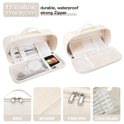 Hsmihair Big Capacity Pencil case pencil Bag Multifunctional Pencil Pouch with Compartmens, pencil box for girls boys Stationery Bag Pencil case Pouch Cosmetic 2100ML (White)