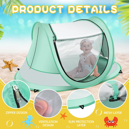 Baby Beach Tent,Large Pop Up Beach Tent Sun Shade for Beach,Portable Baby Travel Tent with Mosquito Net,Indoor Baby Play Tent,UPF 50+ UV Protection Sun Shelters