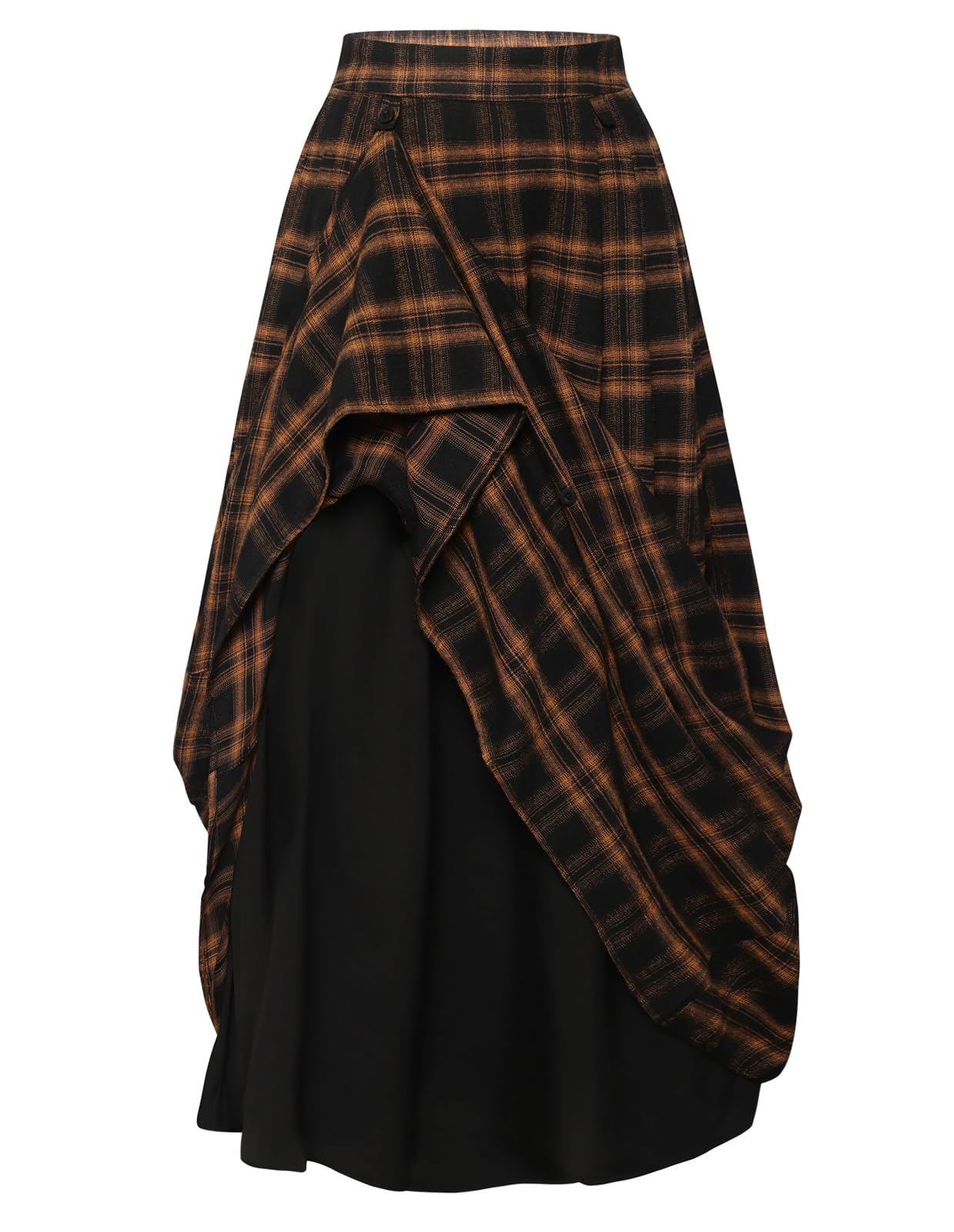 Women Plaid Skirts High Waist Ruffle Skirt Long Skirts with Pockets Orange Plaid S