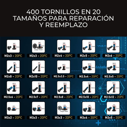 BOLT DROPPER 400pcs Laptop Screws w/Blue Nylok (20 Sizes) Titanium Nitride Screw Driver, Notebook Computer Screw Kit Set, Electronic Repair Screws for Hard Drive SSD Motherboard Fan Power Graphics