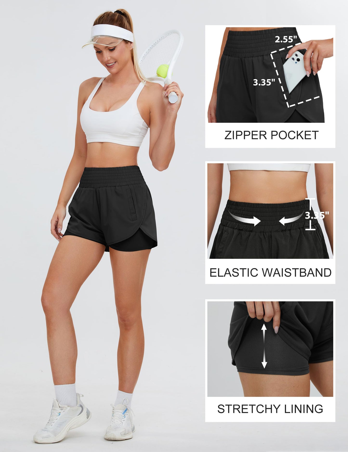 BMJL Women's Running Workout Shorts Elastic High Waist Pocket Short(M,Black359)