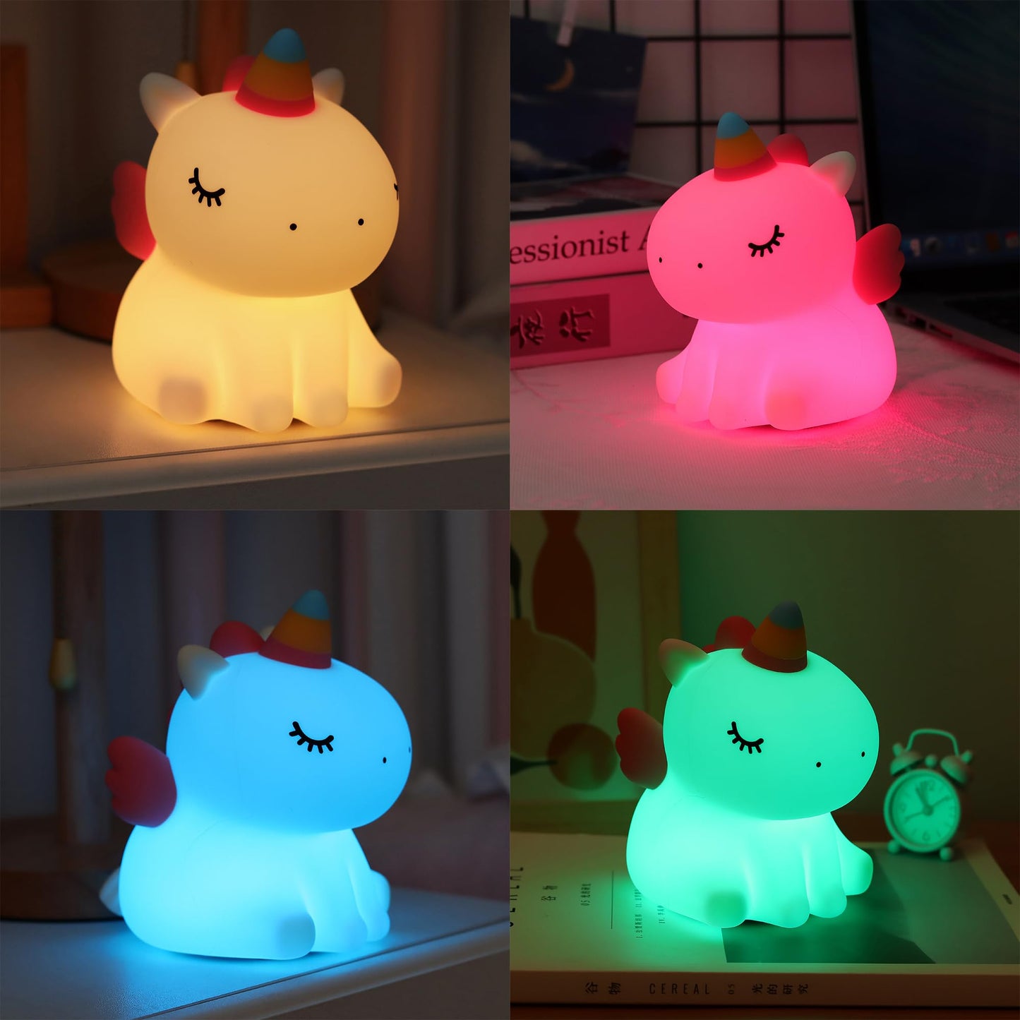 AGEK Unicorn Night Light for Kids, Cute Silicone Nursery Night Light Dimmable LED Squishy Unicorn Lamp Rechargeable Bedside Touch Lamp for Girls Women Breastfeeding Gifts Bedroom Decor