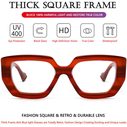 AIEYEZO Thick Frame Blue Light Glasses Men Women, Fashion Square Computer Eyeglass Anti Eyestrain & Prevent Headache (Amber)