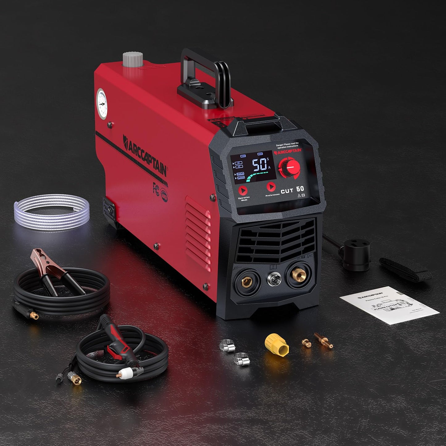 ARCCAPTAIN Plasma Cutter, [Large LED Display] 50Amps Cutter Machine with 110/220V Dual Voltage DC Inverter IGBT 1/2 Inch Clean Cut Post Flow and 2T/4T, for Beginners DIY