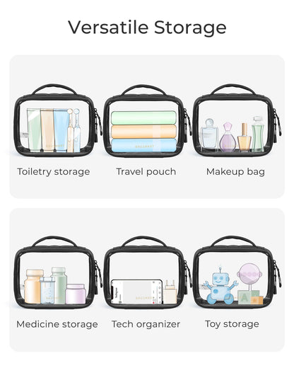 BAGSMART Clear TSA-Approved Toiletry Bag, Large Opening Quart Sized Makeup Bag with Handle, Double Zipper, Clear Cosmetic Organizer for Women