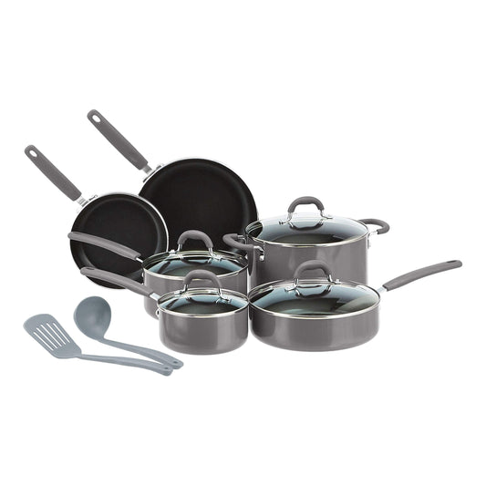 Amazon Basics Ceramic Non-Stick 12-Piece Cookware Set, Gray - Pots, Pans and Utensils