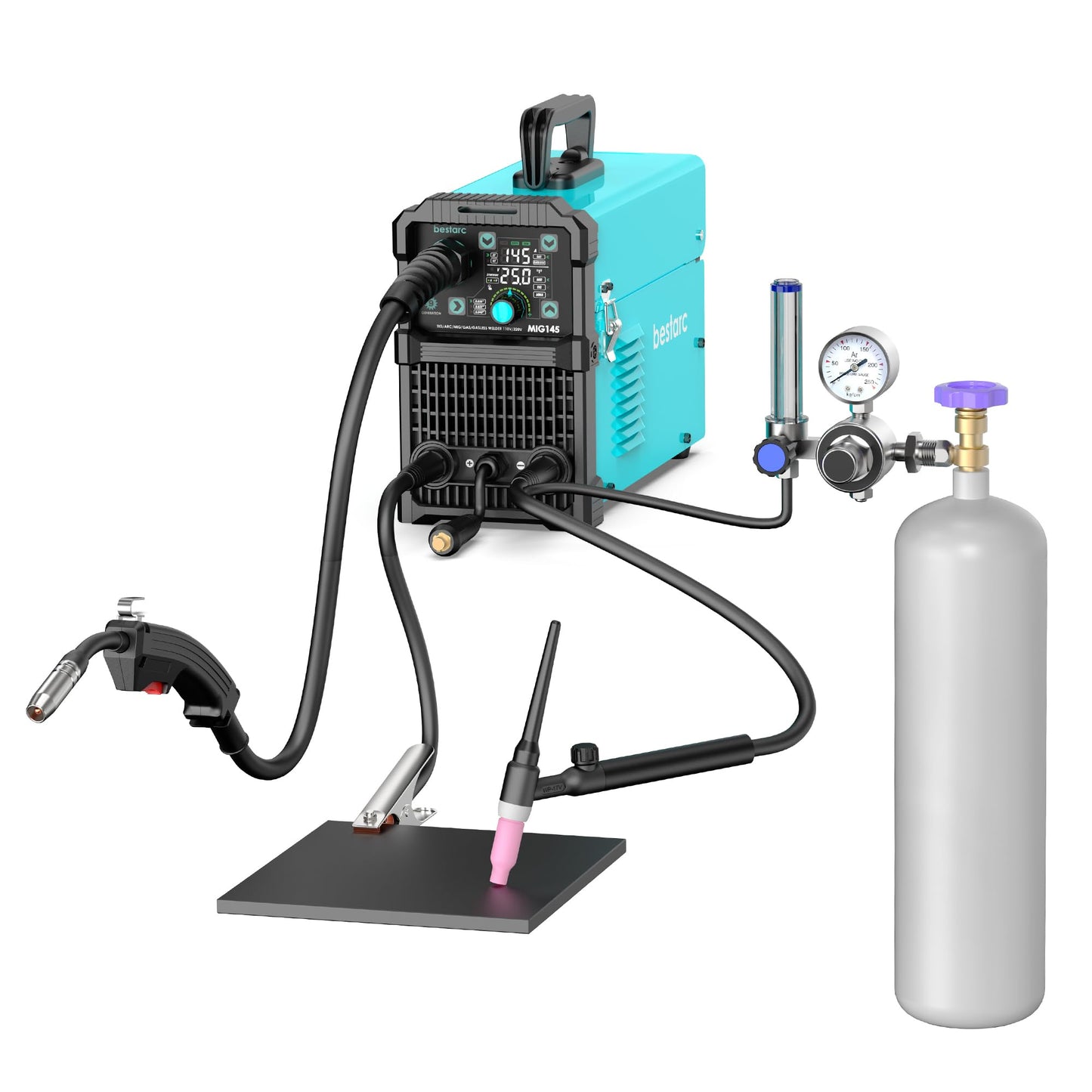 bestarc 145Amp MIG Welder, 110V 220V Flux Core MIG/Lift TIG/Stick 4 in 1 Welder Machine, Large LED Display Welding Machine, IGBT Inverter bestarc Welder MIG145 Gas Gasless Synergy MIG Welder
