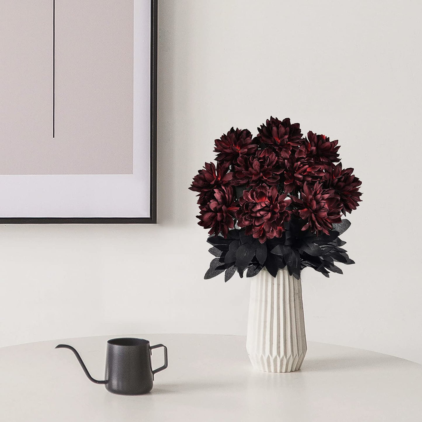 Artflower 10 Pack Artificial Silk Dahlia Bouquet with Long Stem, 16” Wine Red Fake Flower Floral Arrangements Wedding Bridal Bouquet for Halloween Harvest Festival Table Centerpieces Home Decor