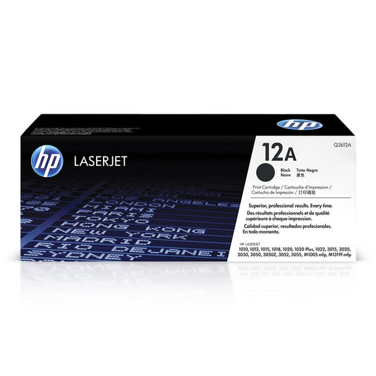 HP 12A Black Toner Cartridge | Works with HP LaserJet 1010, 1020, 3015, 3020, 3030, 3050 Series; HP LaserJet MFP M1005, M1319 Series | Q2612A