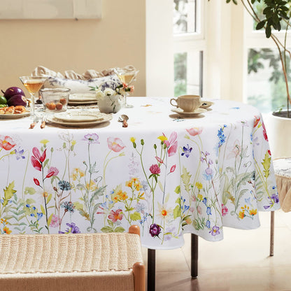 Bnejvif Spring Floral Oval Tablecloth - Waterproof Wrinkle Free Durable Fabric for Spring Summer Tables, Flower Print 54 X 72 Inch