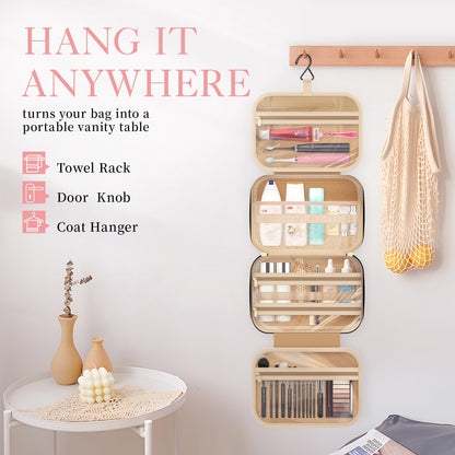 HOTOR Travel Toiletry Bag w/Hanging Hook - Spacious Toiletry Bag Essentials for Women & Men, Makeup Bag/Big Comparment, Waterproof for Travel Accessories, Medium, Black