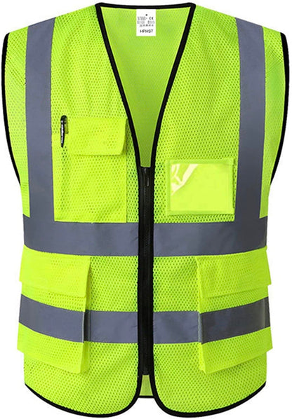 HPHST High Visibility Cycling Vest for Men and Women with Zip Reflective Vest Work Vest Yellow
