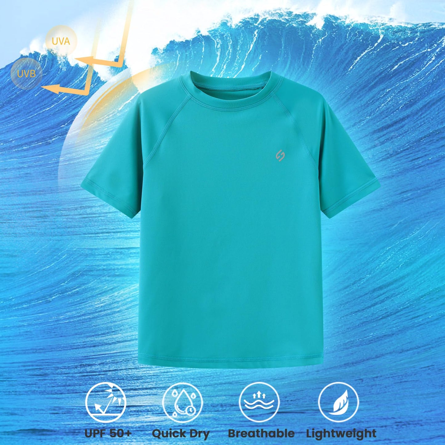 HODOSPORTS Boys UPF 50+ Rash Guard Swim Shirts Short Sleeve Quick Dry UV Protection Sun Shirt Aqua