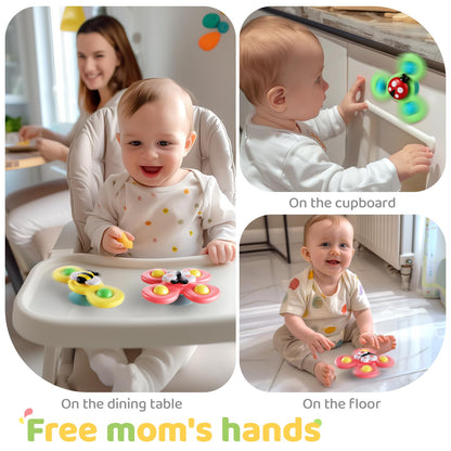 ALASOU 3PCS Suction Cup Spinner Toys for 1 Year Old Boy Girl|Spinning Top Baby Toys 12 18 Months|1 2 Year Old Boy Birthday Gift|Baby Bath Toy for Kids Ages 1-3|Sensory Toy for Toddlers 1-3
