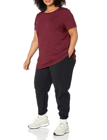 Amazon Essentials Women's Active Quick Dry Tech Stretch Short-Sleeve Crewneck T-Shirt (Available in Plus Size), Pack of 2, Black/Burgundy Space Dye, Medium