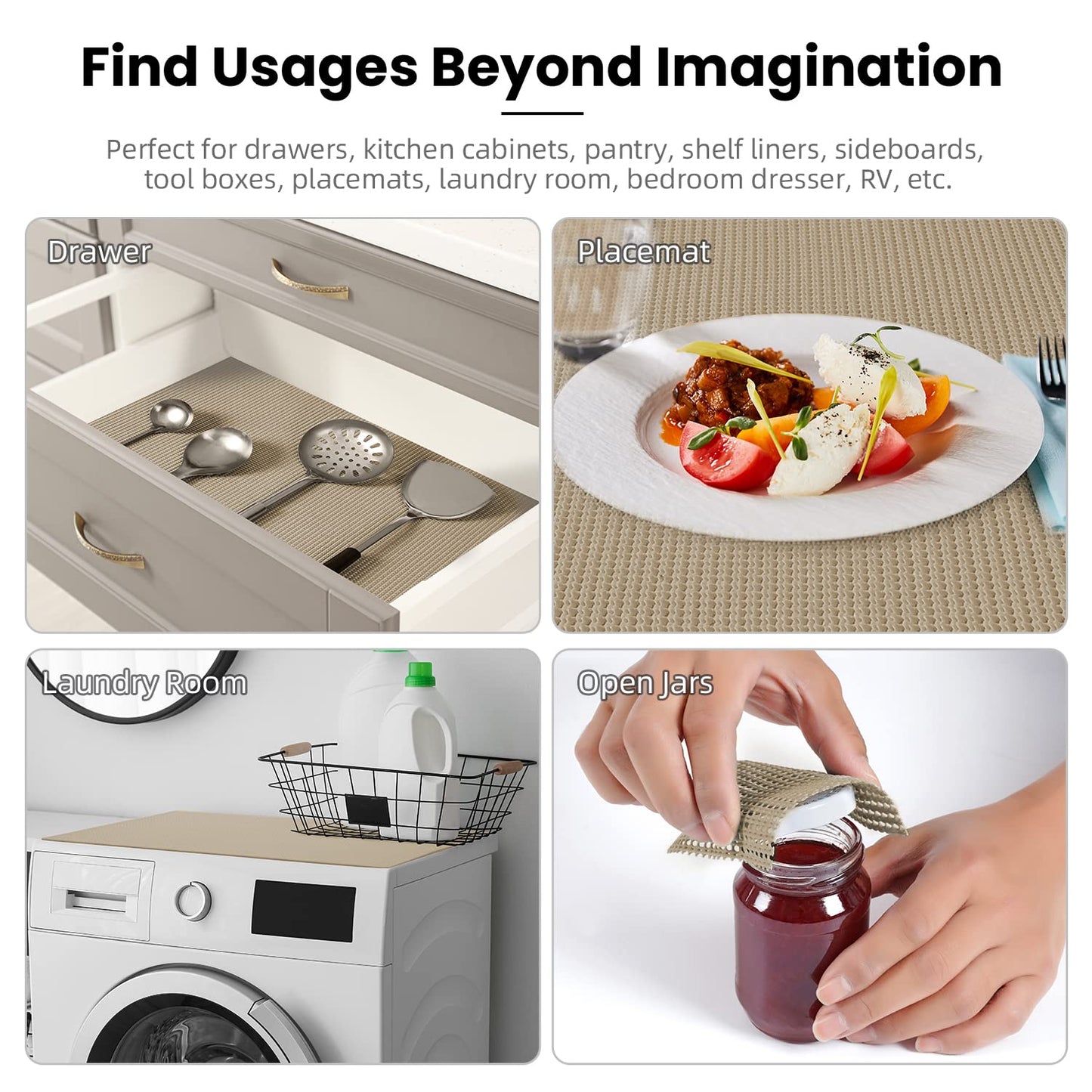 BAGAIL Drawer and Shelf Liner, 17.5 in X 10 Ft Non-Adhesive Shelf Liners for Kitchen Cabinets, Thick Strong Grip Liners for Desk, Shelves, Bathroom Drawers, Cabinet Protection - Beige