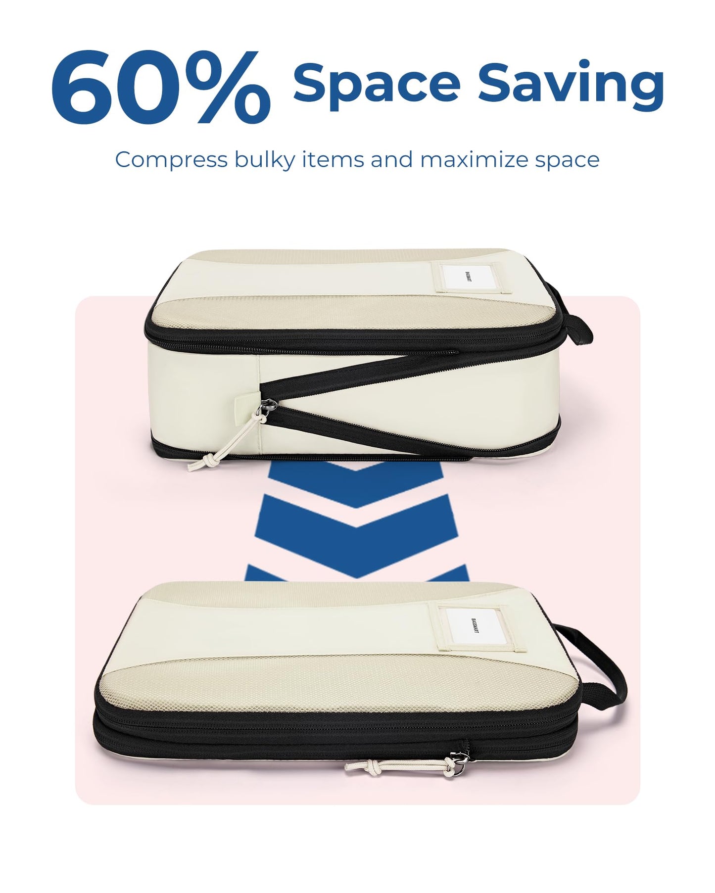 BAGSMART Compression Packing Cubes, 6 PCS Packing Cubes for Suitcases, Travel Bags Organizer for Luggage, Lightweight Packing Cube for Travel Essentials, Beige