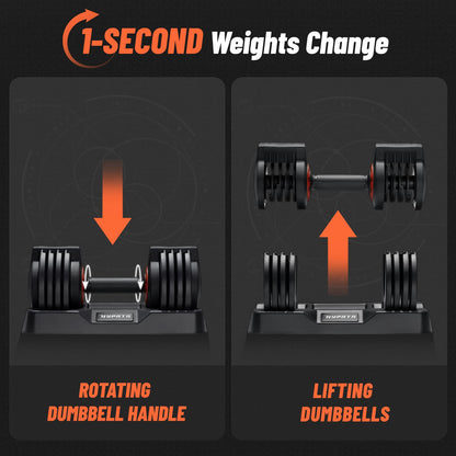 HYPATA 25 lbs Pair Adjustable Dumbbell Set, Fast Adjust Weight with Tray Suitable, Adjustable Dumbbells for Full Body Workout