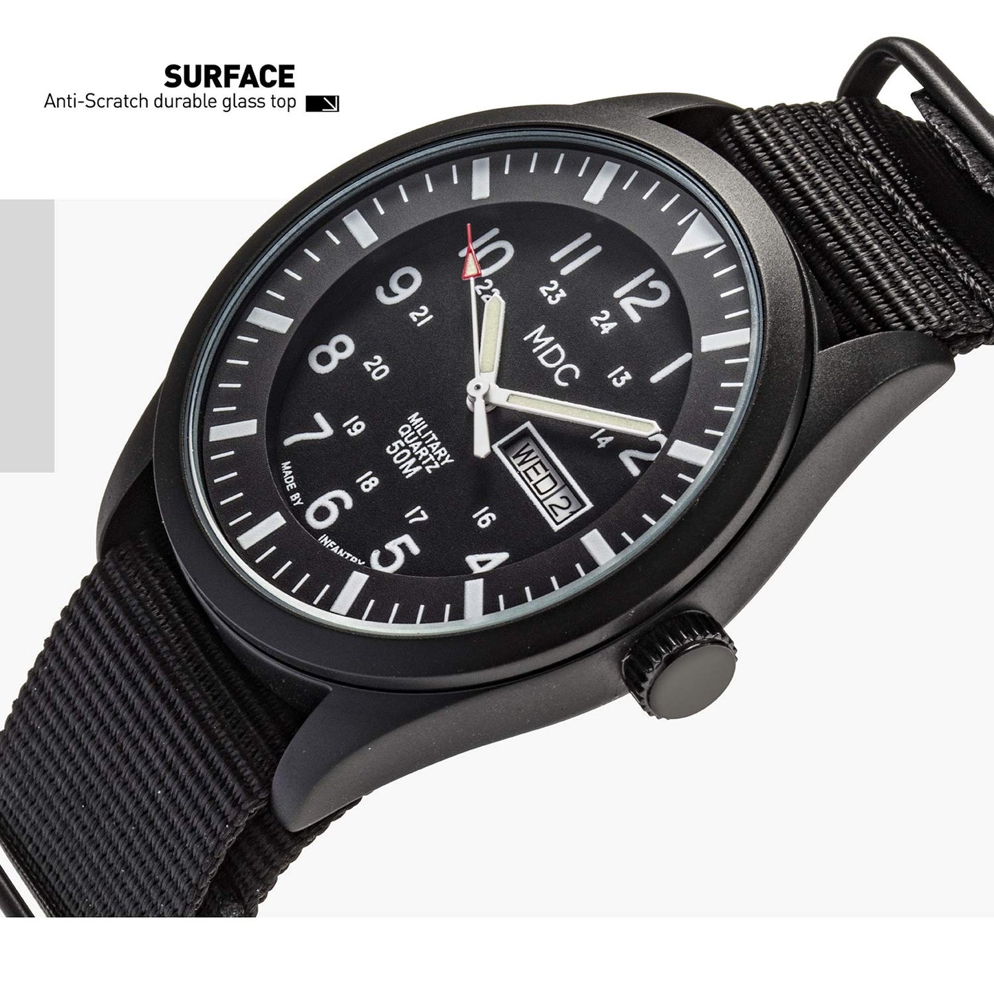 Infantry Men's Wrist Watch Field Military Watches for Men Analog Black Tactical Outdoor Sport Work Wristwatch Waterproof Date Day 12/24 Hour with Army Nylon Band