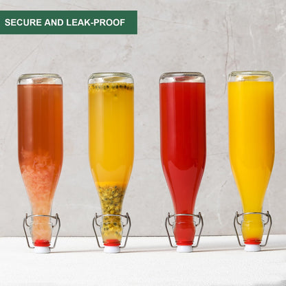 8 Set 16 OZ Swing Top Glass Bottles - Flip Top Beer Brewing Bottles with Stopper for Fermentation, Kombucha, Mead Kefir, Vanilla Extract, Juice, Tea, Wine, Soda - Airtight Cap Lids, Bonus 2 Pourers