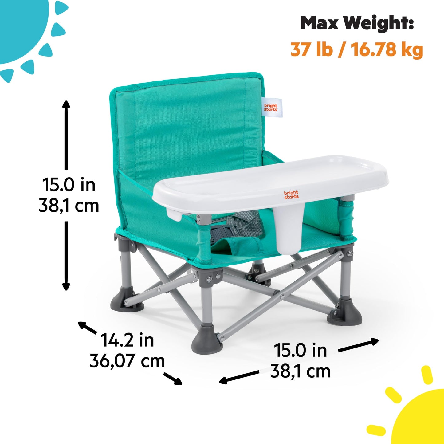 Bright Starts Pop 'N Sit Portable Booster, Indoor/Outdoor Use, Floor Seat with Feeding Tray, Teal, 6 Mos - 3 Yrs