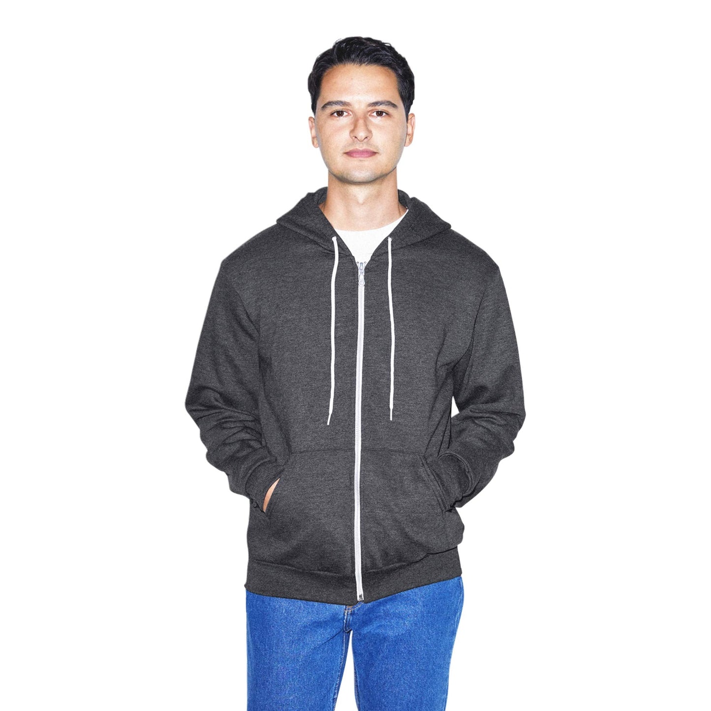 American Apparel Men's Flex Fleece Long Sleeve Zip Hoodie, Dark Heather Grey, Small